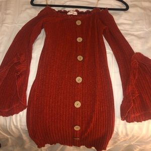 Orange off shoulder dress